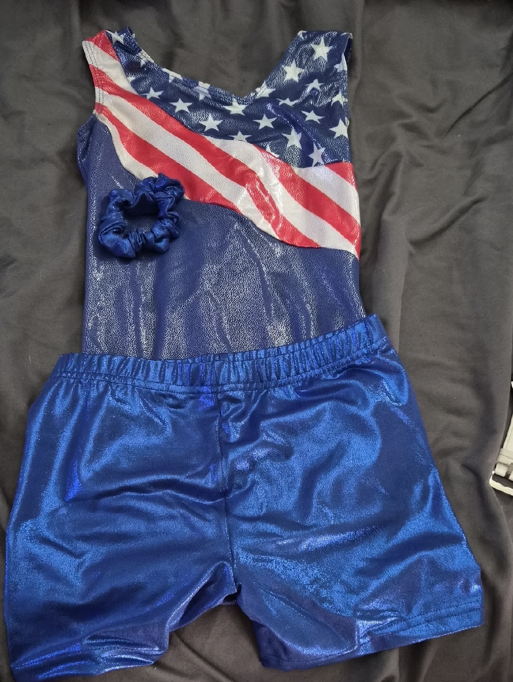 Girls' Shiny Patriotic Leotard w/Shorts & Scruntchie- NWT